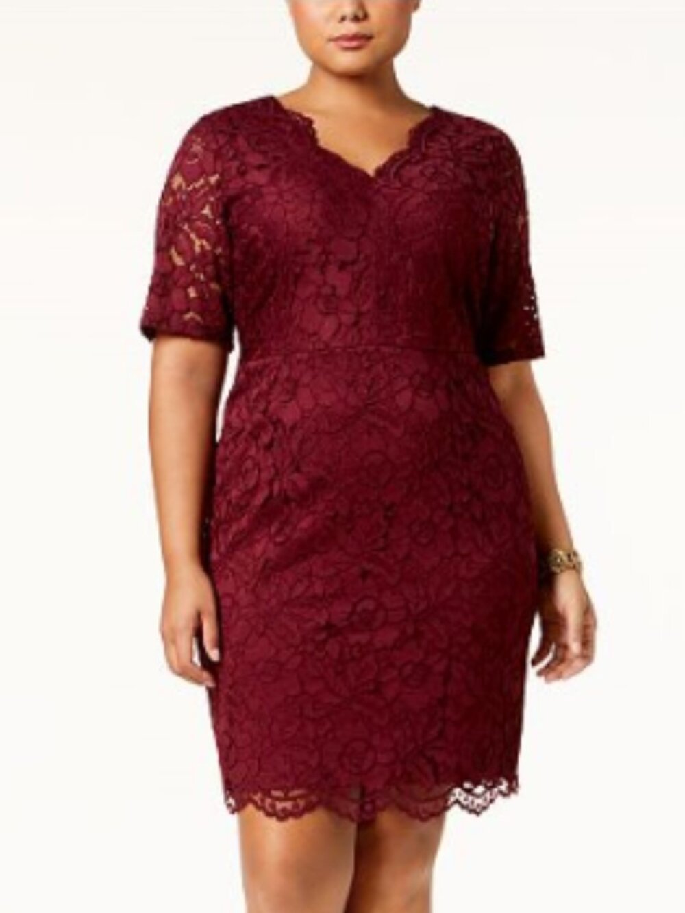 Ellen Tracy Short Sleeve Lace Dress Plus Size 16W in Merlot